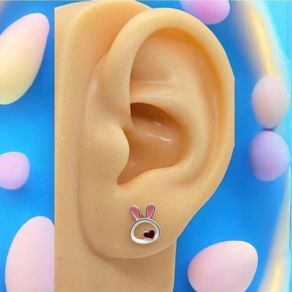 Tiny Easter Bunny Rabbit Earrings Spring Cute Enamel Studs Casual Jewelry NEW - Picture 3 of 4